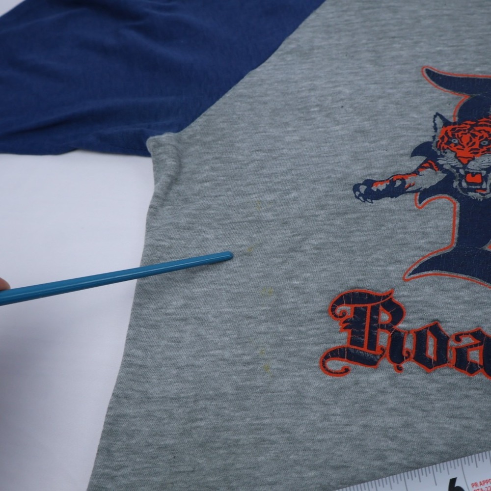 VTG Detroit Tigers Roar 1984 Hanes‎ Raglan Graphic Tee Michigan 38" Chest WORN - Picture 11 of 12